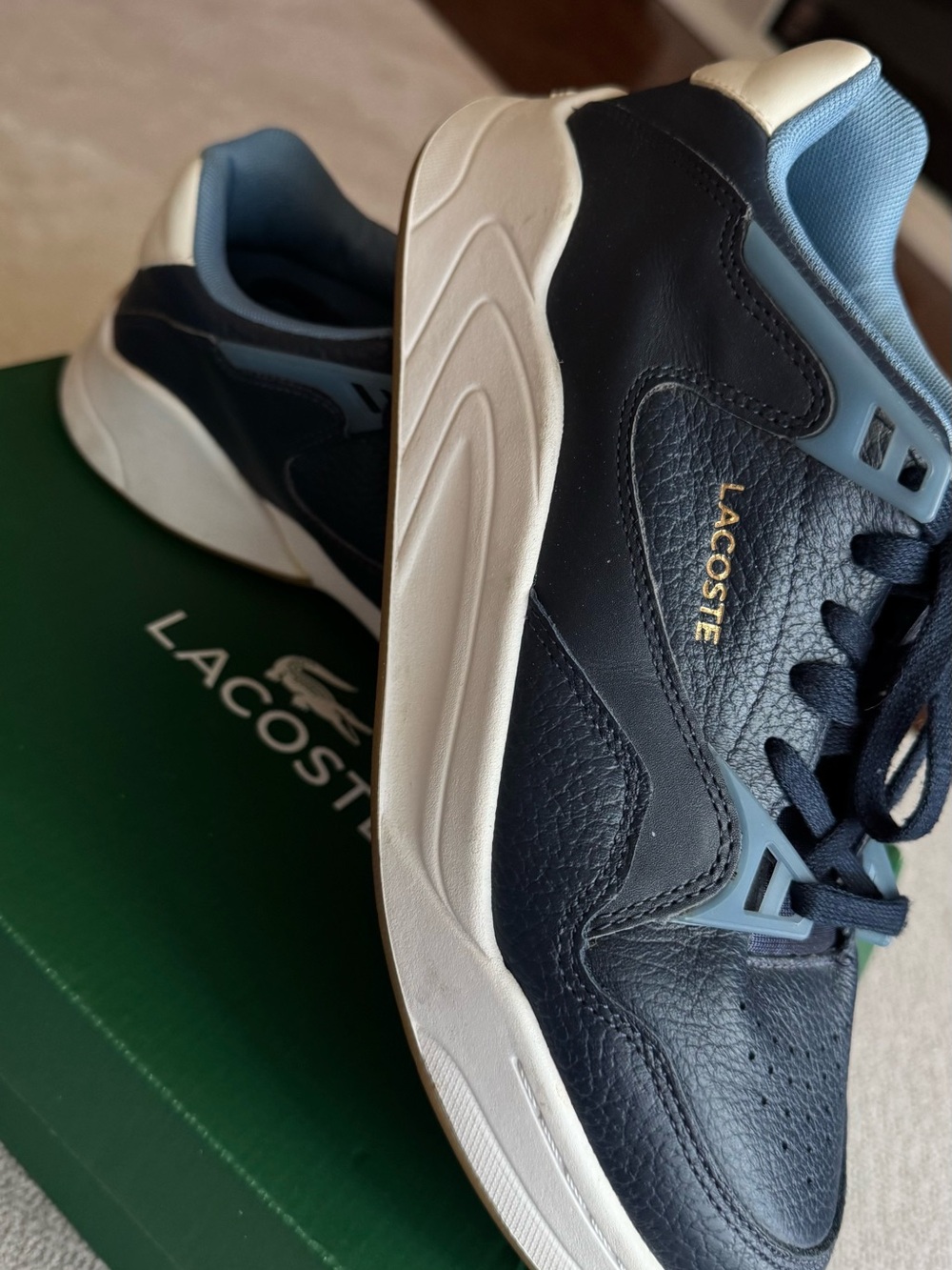 Lacoste Navy and White Leather Low-Top Sneakers
